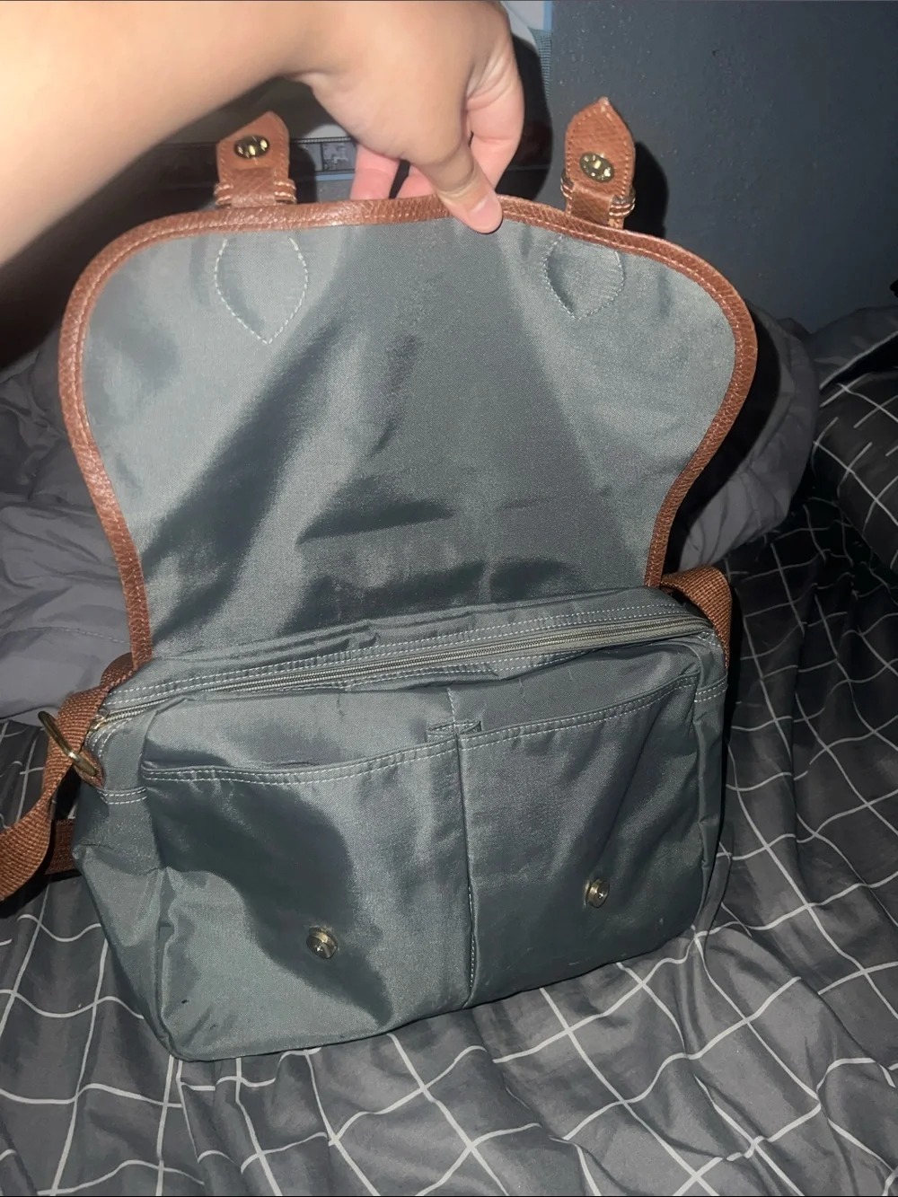 Longchamp Gray and Brown Men's Messenger Bag